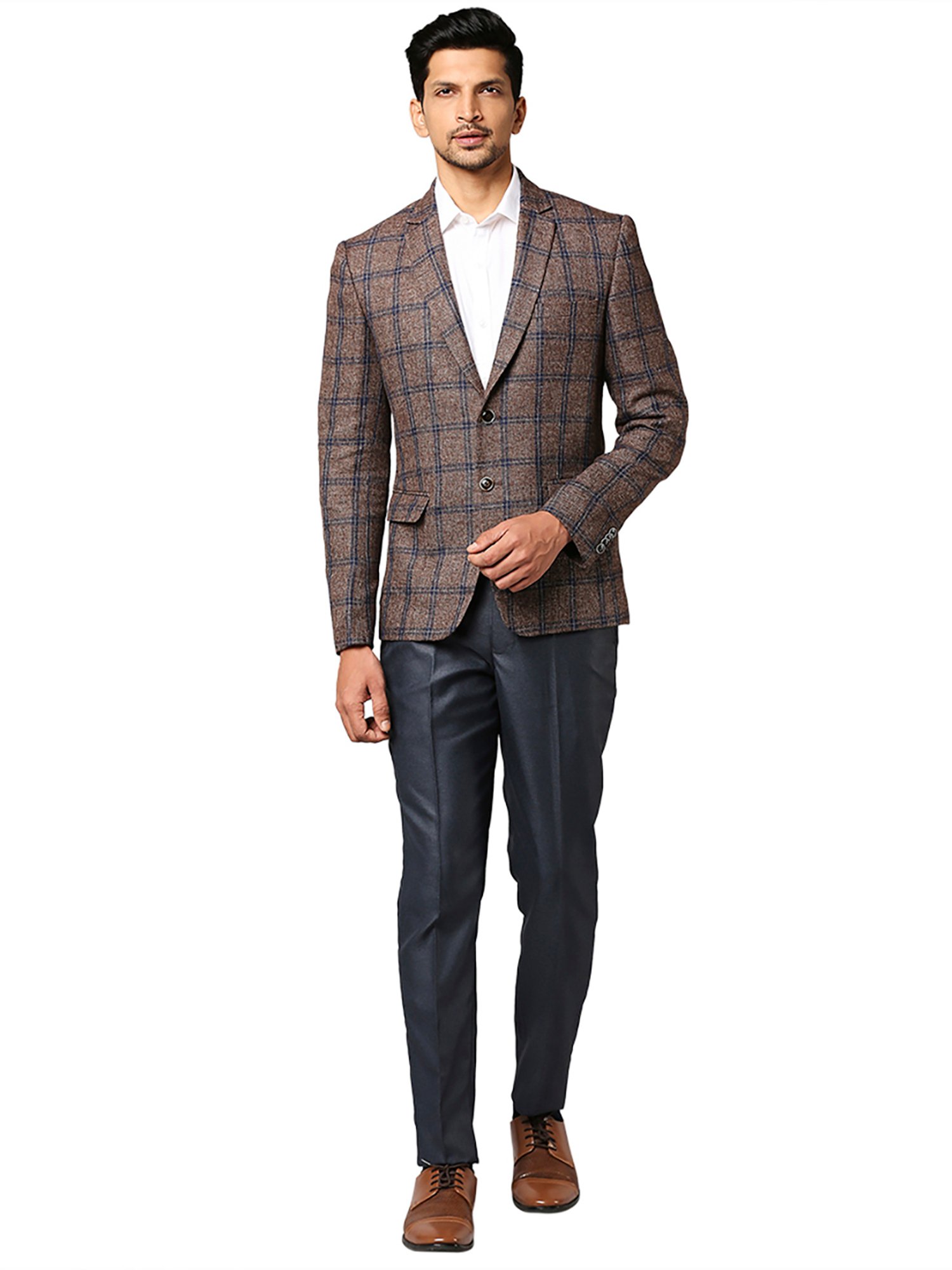 Park Avenue Brown Check Notched Lapel Blazer