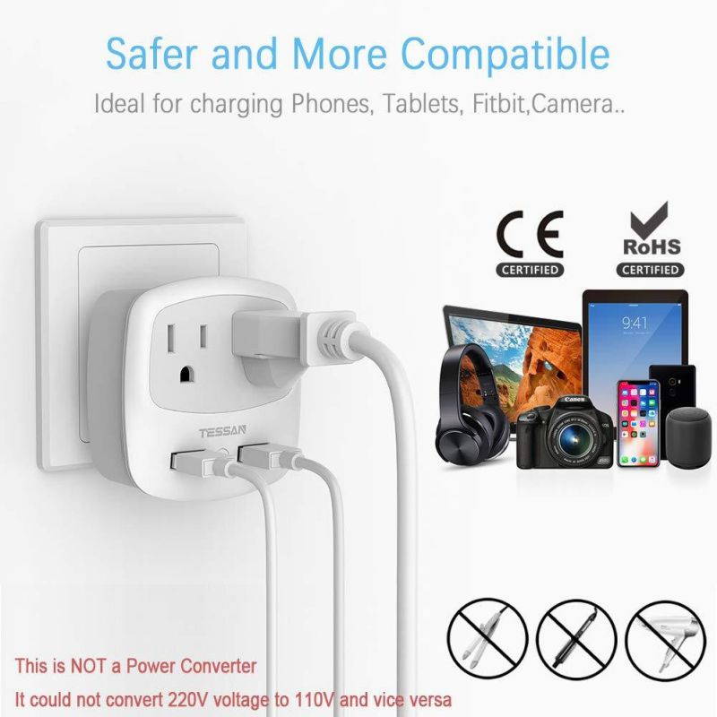 TESSAN 3 to 2 Prong USB Outlet Plug, Japan Power Adapter with 2 Wall Charger Extender Cruise Ship Accessories, Travel Multi Plug Adaptor for US to Japanese - Type A Plug Splitter