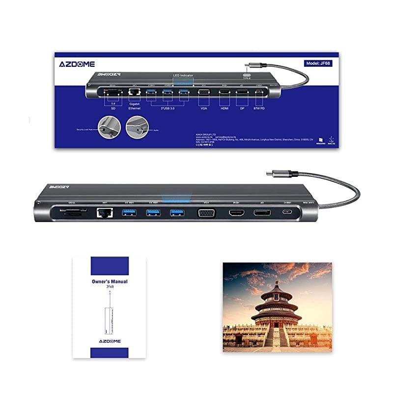 USB C Docking Station for MacBook ProWindows12 in 1 Hub Dual Monitor with USB 30VGA Gigabit Ethernet4K HDMI SDTF Card SlotCharging Power Audio