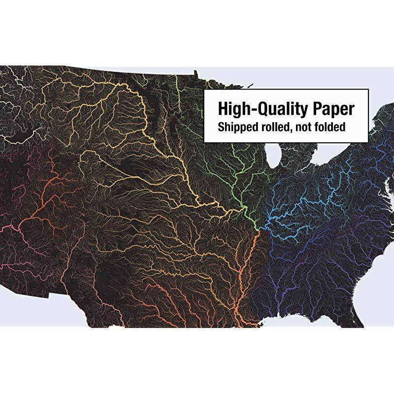 US Hydrological Map | Map of United States Rivers amp Basins | 36 x 24 on Premium Paper | Incredible River Detail Beautiful Color Palette | Great Gift for Anyone Who Loves The Water | Ships Rolled