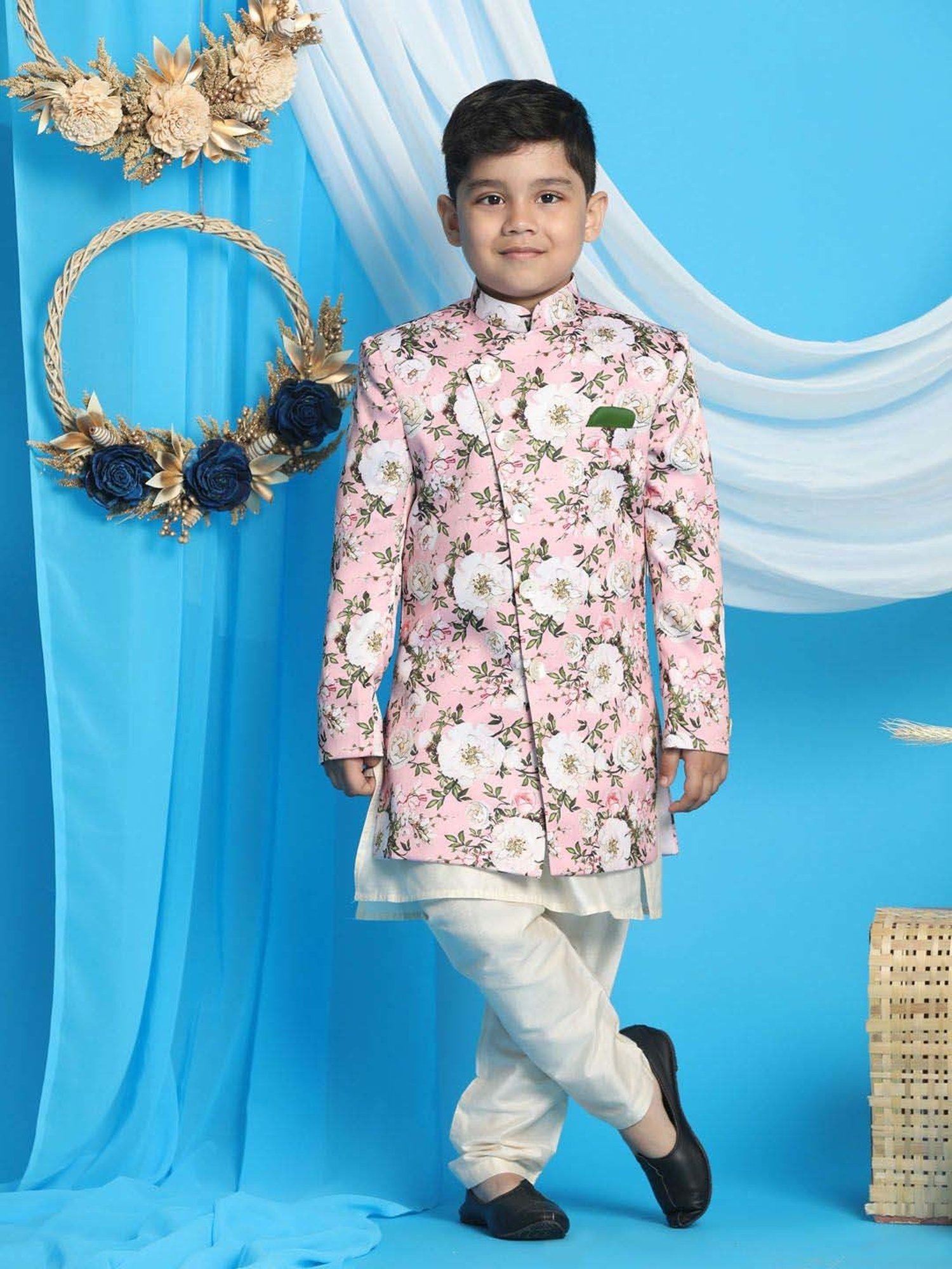 AJ Dezines Kids Black Embellished Full Sleeves Sherwani with Pants