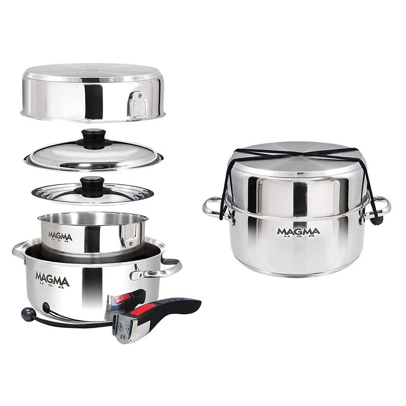 Magma Products 7 Piece Stainless Steel Milled Flat Nesting Kitchen Cookware Set