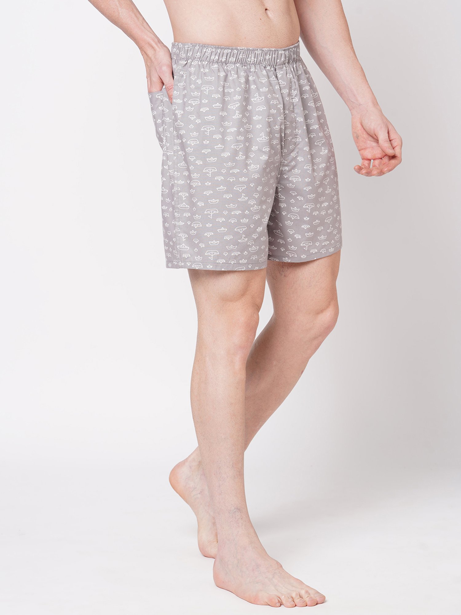 Fitz Light Grey Printed Cotton Boxers