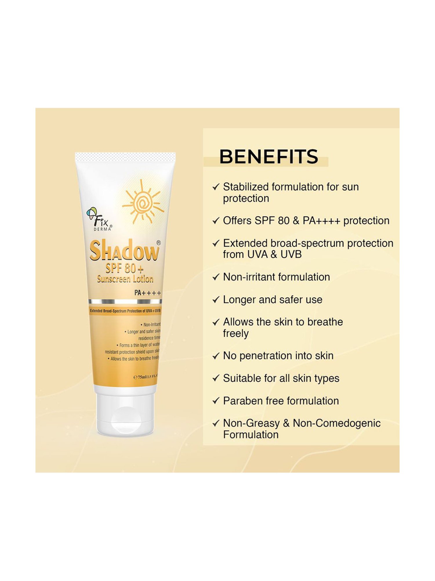 Fixderma Shadow SPF 80+Sunscream Lotion - 75 ml