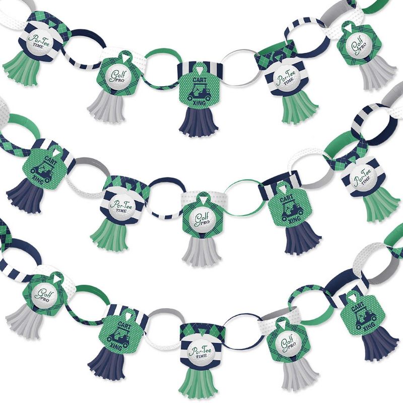 Big Dot of Happiness Par-Tee Time - Golf - 90 Chain Links and 30 Paper Tassels Decor Kit - Birthday or Retirement Party Paper Chains Garland - 21 feet
