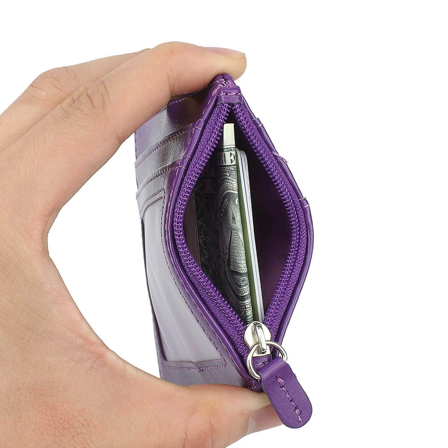 Badge Holder with Zip, Wisdompro 2-Sided PU Leather ID Badge Holder with 1 ID Window, 4 Card Slots, 1 Side Zipper Pocket and 1 piece 20" PU Neck Lanyard/Strap - Purple (Horizontal)