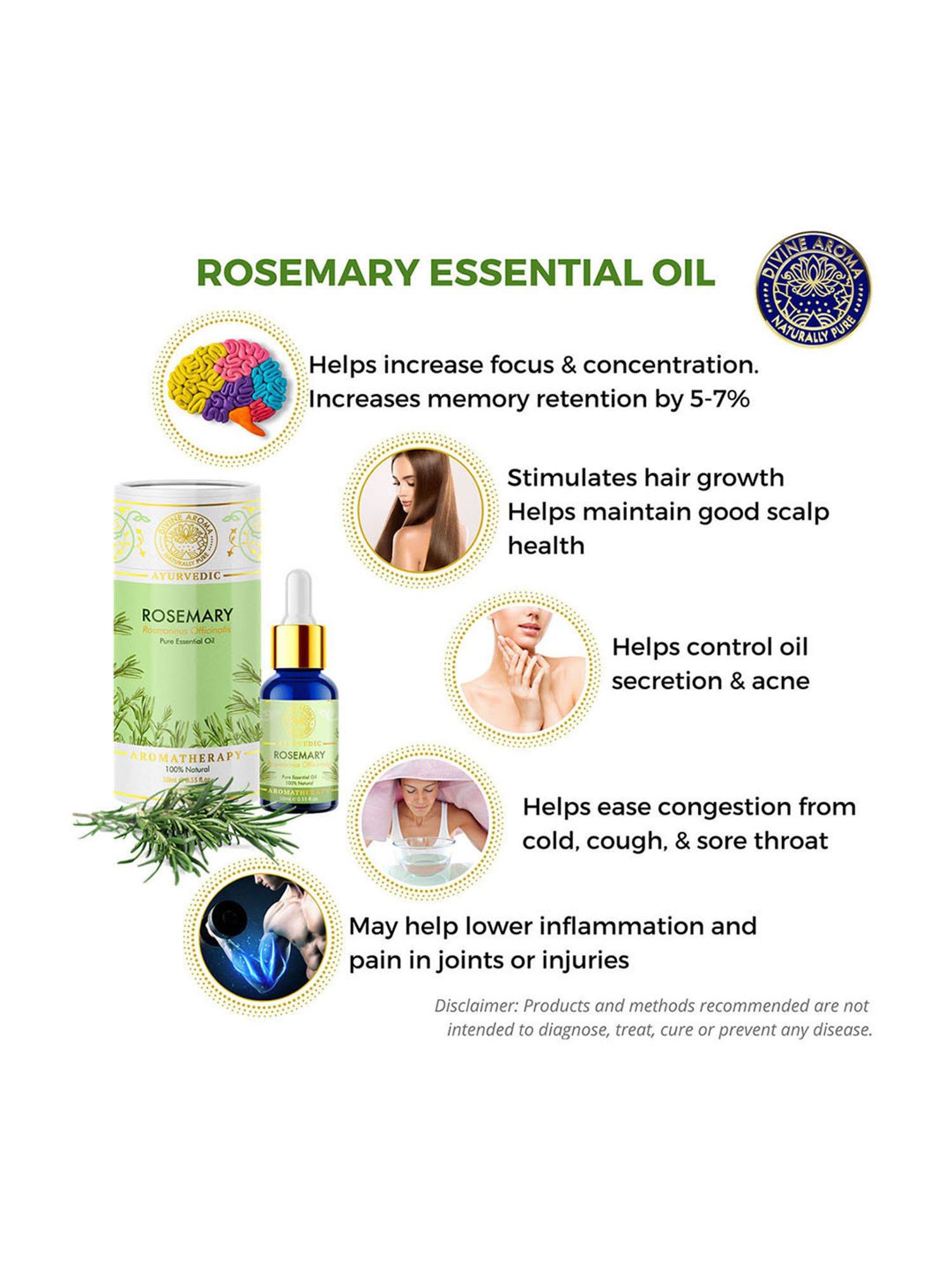 Divine Aroma Rosemary Essential Oil - 10 ml