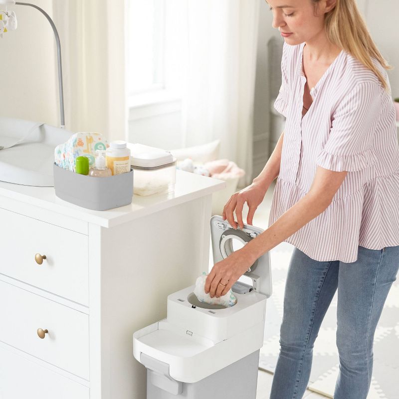 Skip Hop Nursery Style Steel Diaper Pail - Gray/White