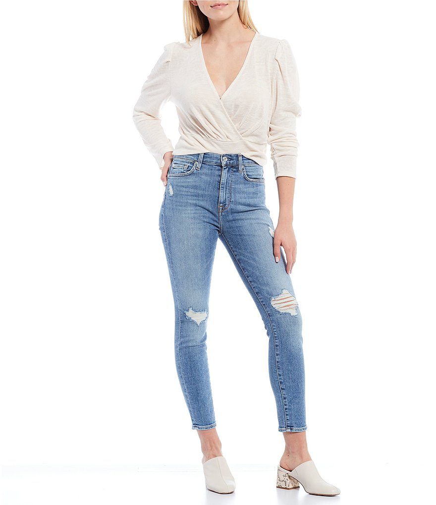 7 for all mankind High Waist Distressed Ankle Skinny Jeans