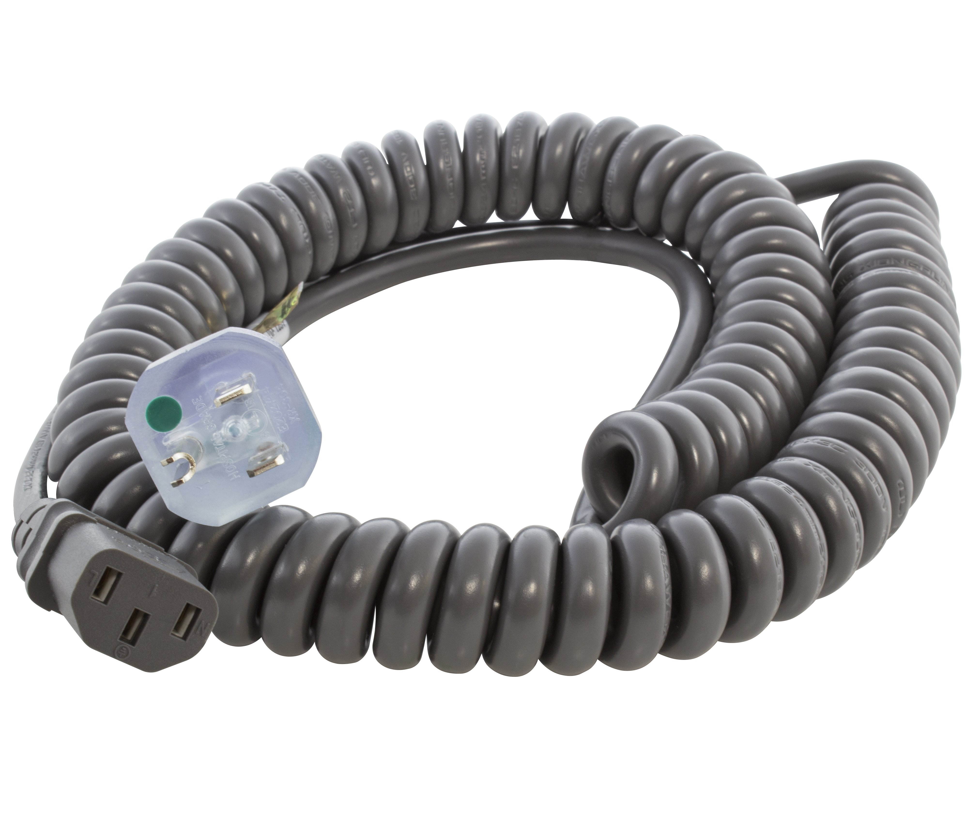 Up to 10ft 10A 18/3 Coiled Medical Grade Power Cord With C13 Connector