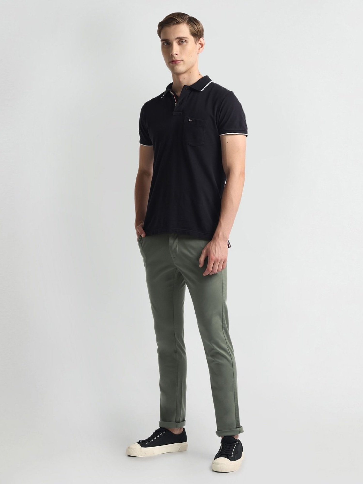Arrow Sports Green Cotton Slim Fit Chinos
