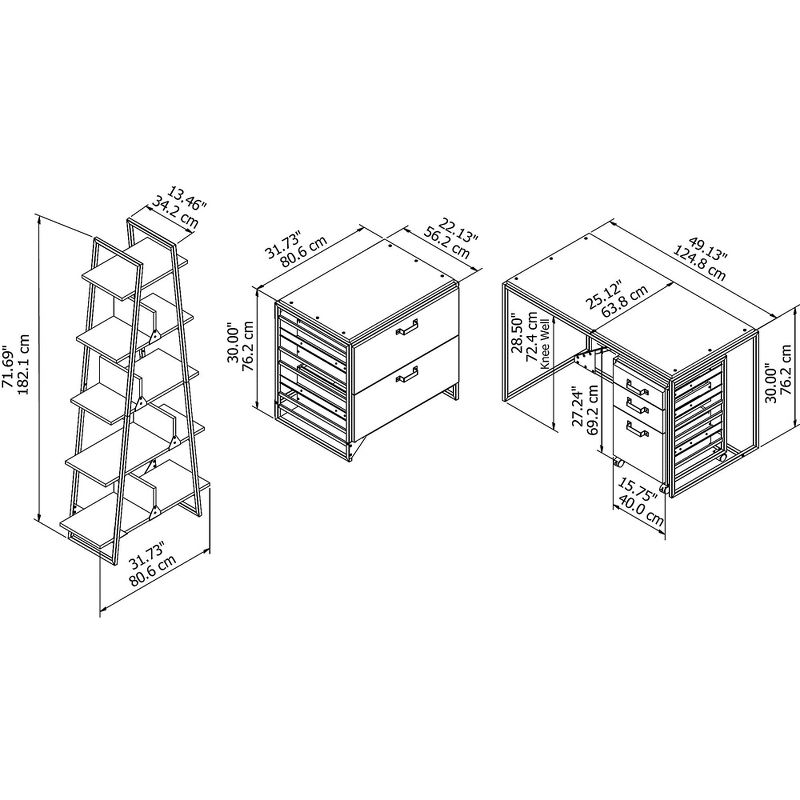 Bush Furniture 50W Industrial Desk w/A Frame Bookshelf and File Cabinets Gray RFY002RG