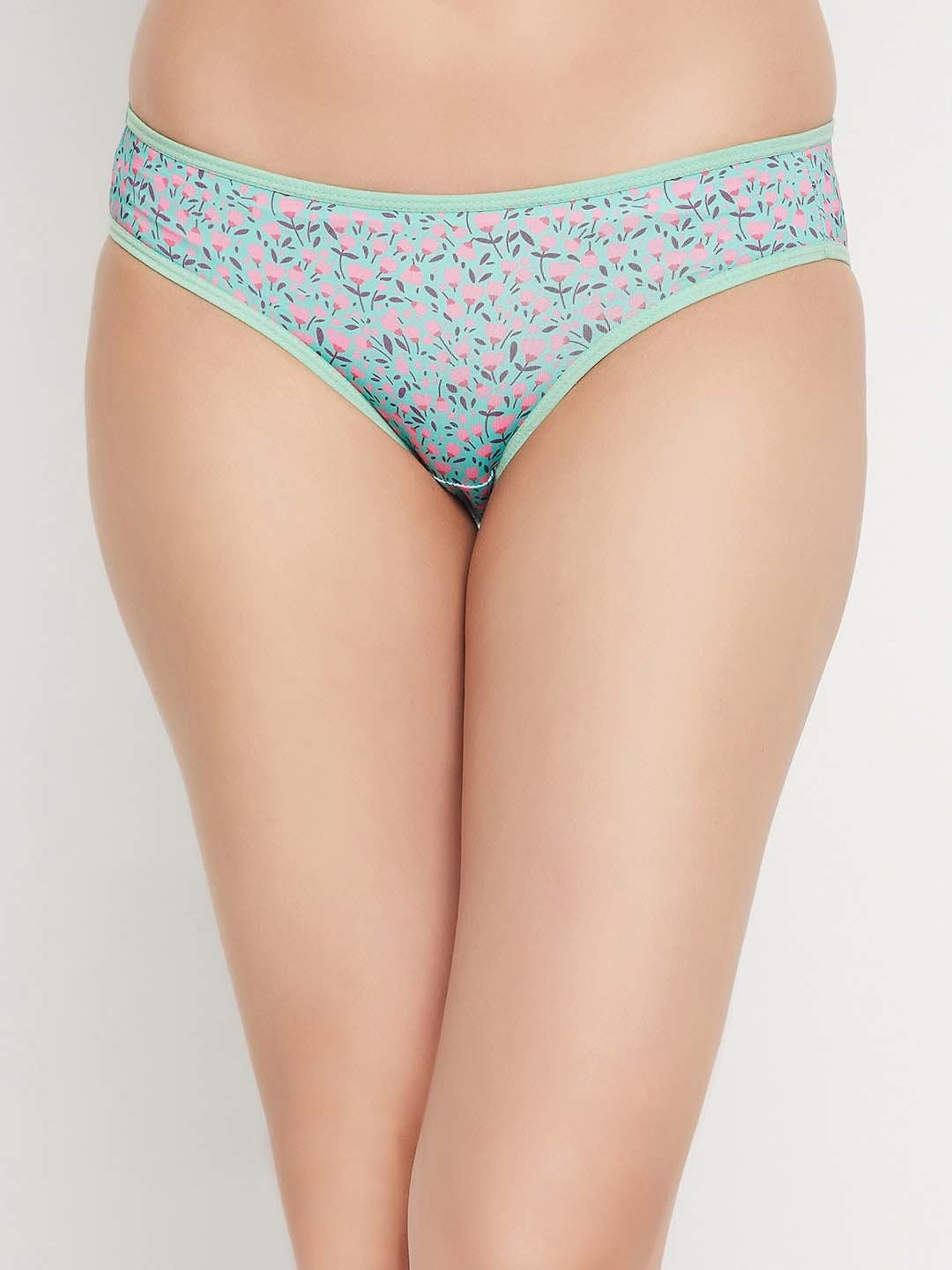 Clovia Green Floral Print Bikini Panty