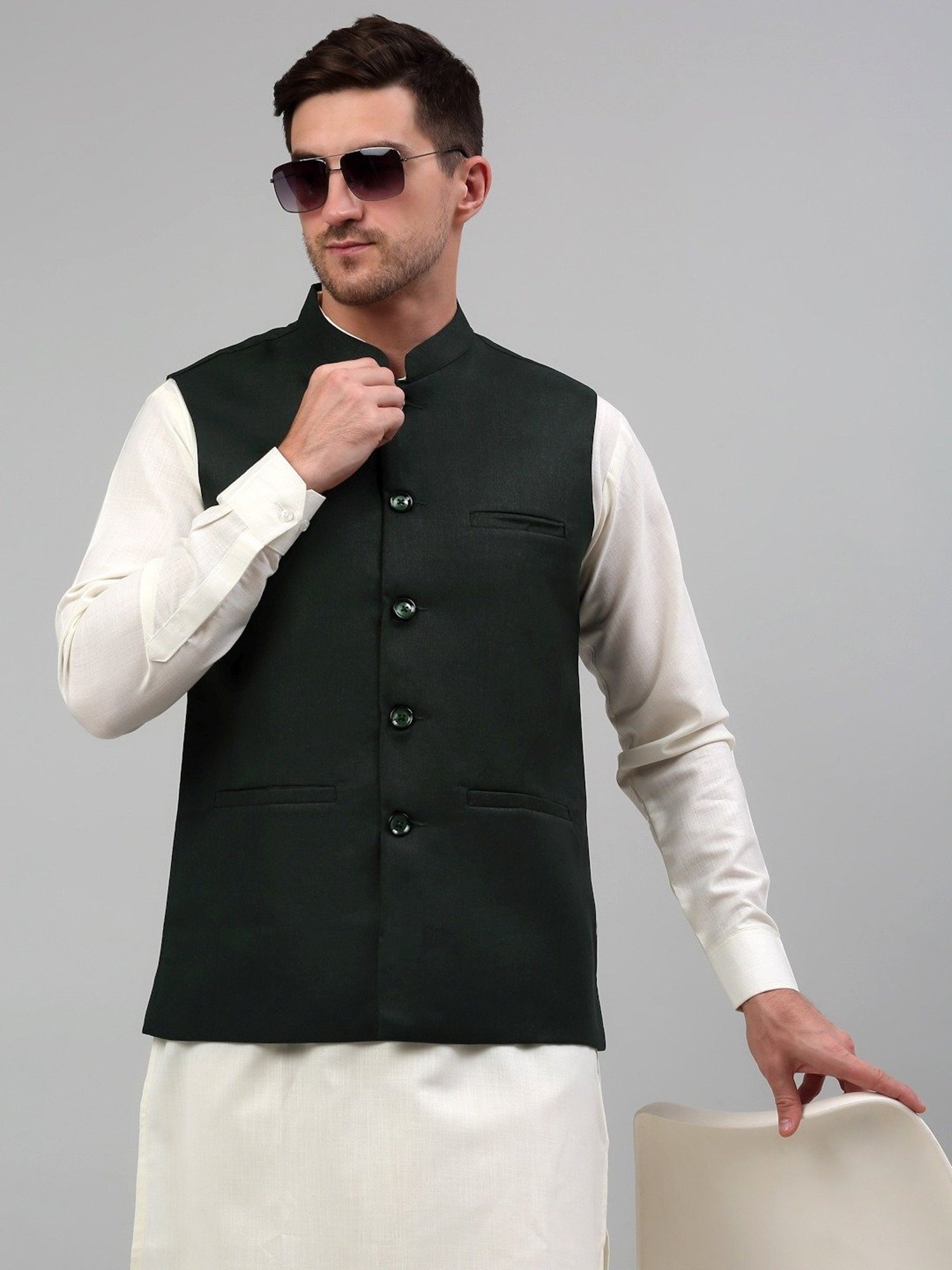 Jompers Olive Regular Fit Nehru Jacket