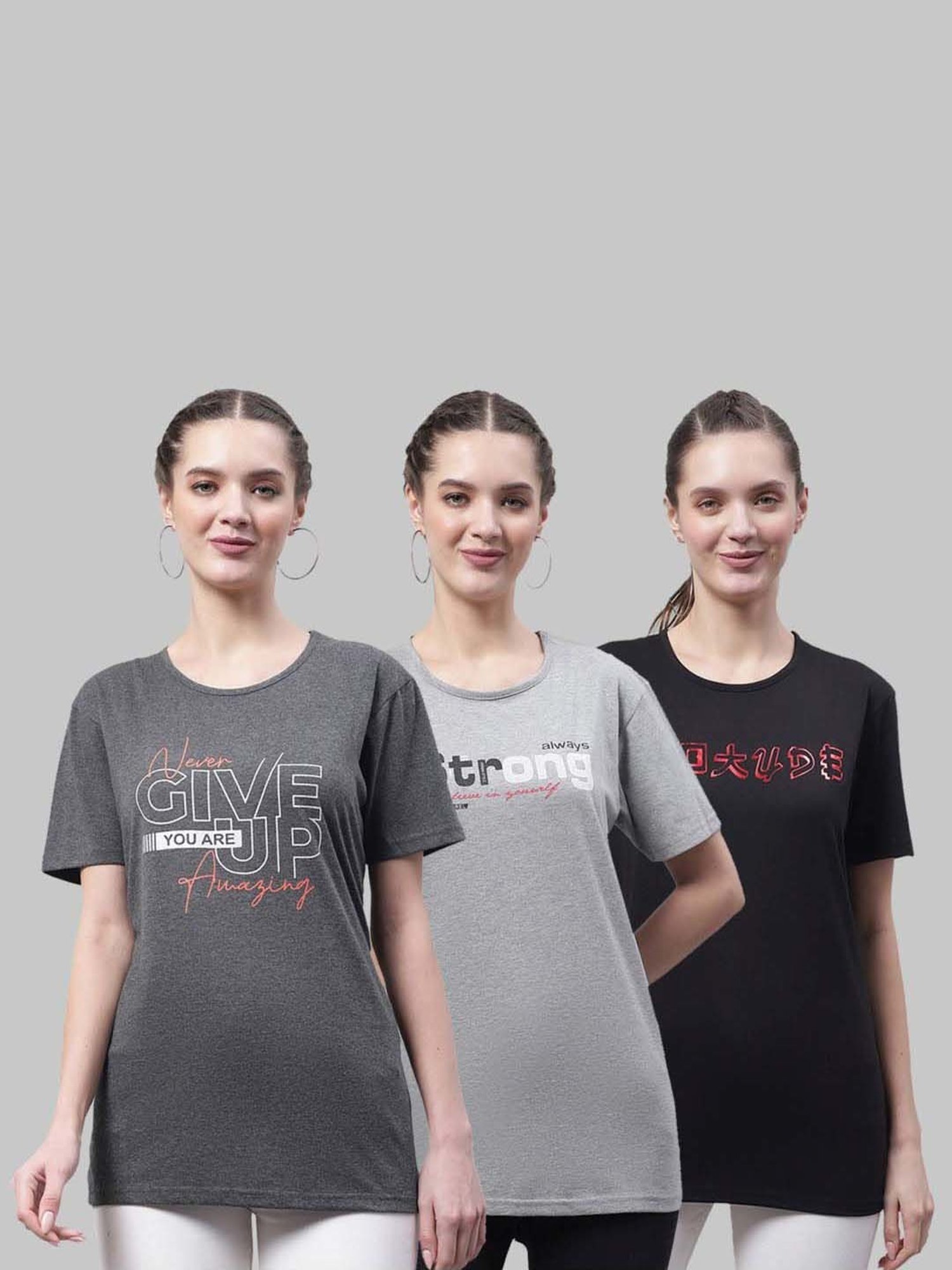 Vimal Jonney Grey & Black Cotton Printed Sports T-Shirt - Pack Of 3