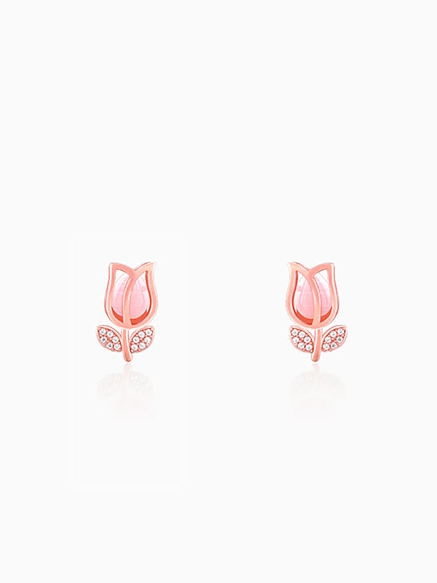GIVA 92.5 Sterling Silver Rose Gold Pink Quartz Flower Stud Earrings