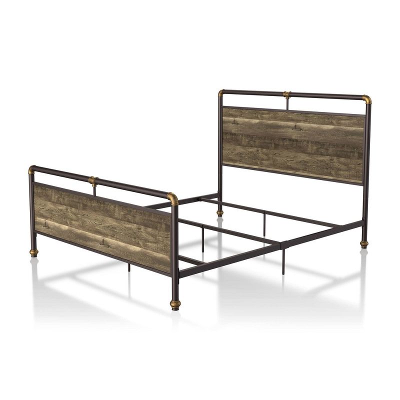 Queen Lorring Metal Frame Panel Bed Reclaimed Oak - miBasics