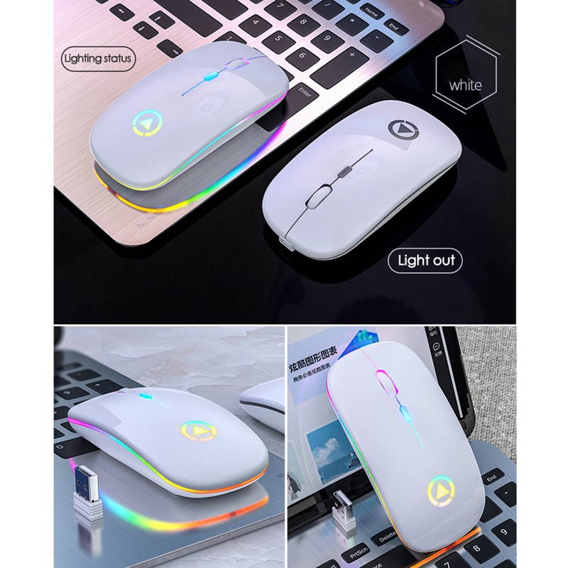 For Laptop Lightweight Portable Colorful Light Bluetooth Rechargeable Mute Wireless Mouse (White)