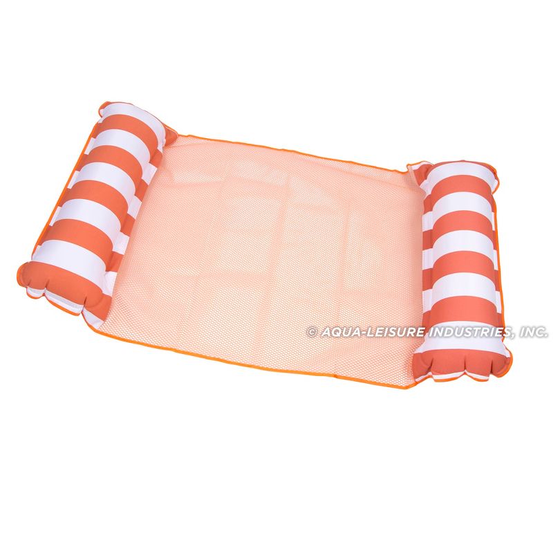 AquaLeisure 4-in-1 Monterey Fabric Hammock Swimming Multi Purpose Inflatable Pool Float, Orange/White Stripe and Blue (2 Pack)