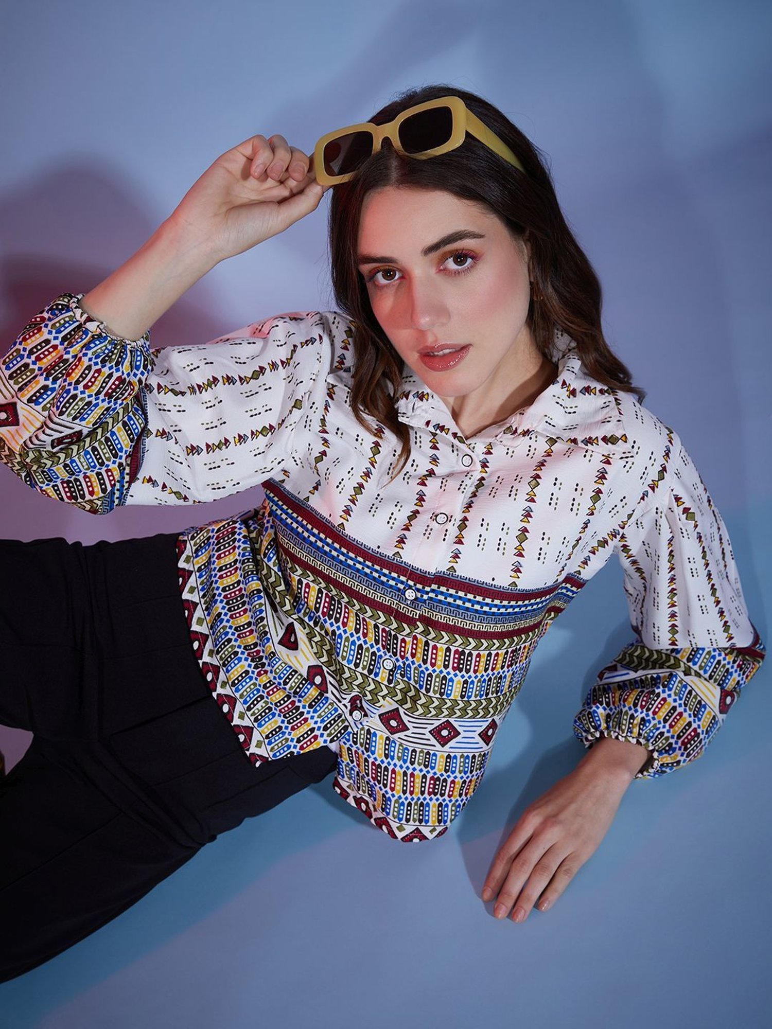 BUYNEWTREND White Cotton Printed Shirt