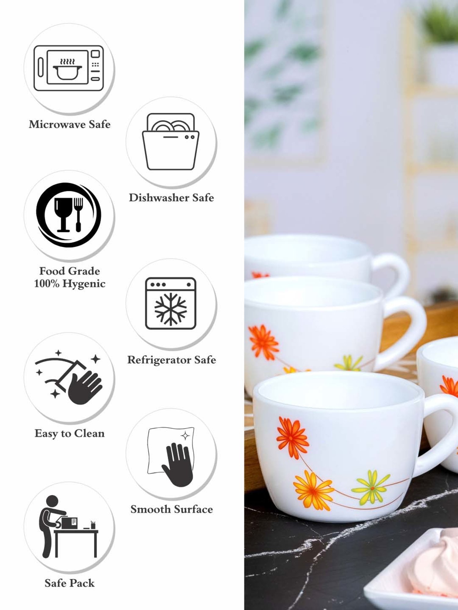 Cello White Opalware Cup (0.13 L) - Set of 6