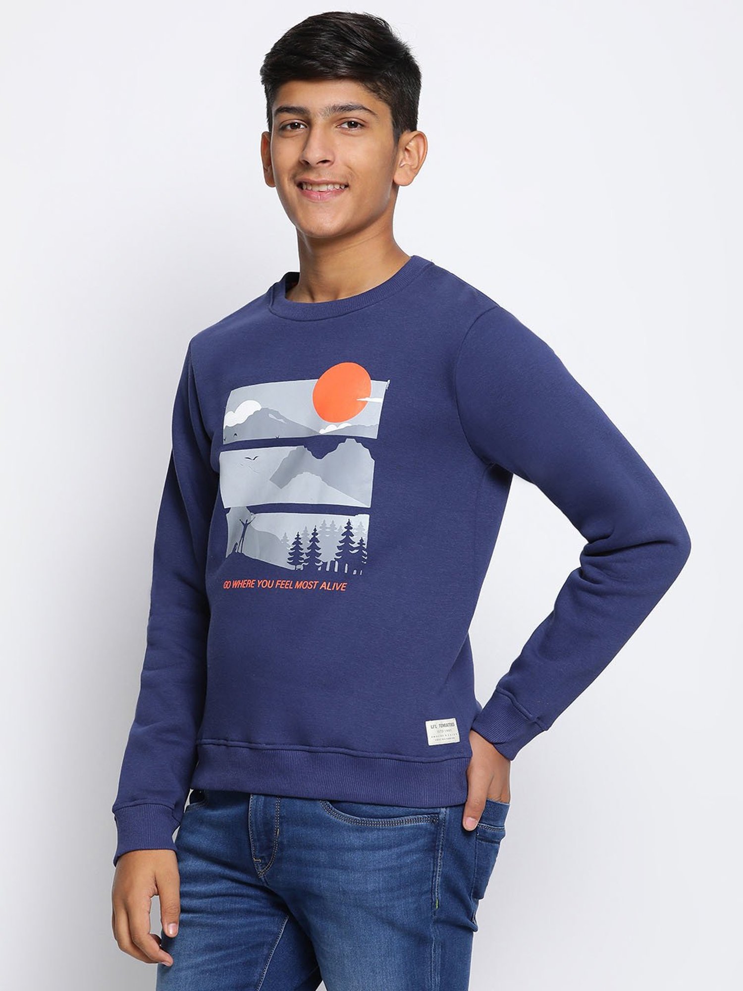 Lil Tomatoes Kids Navy Printed Full Sleeves Sweatshirt