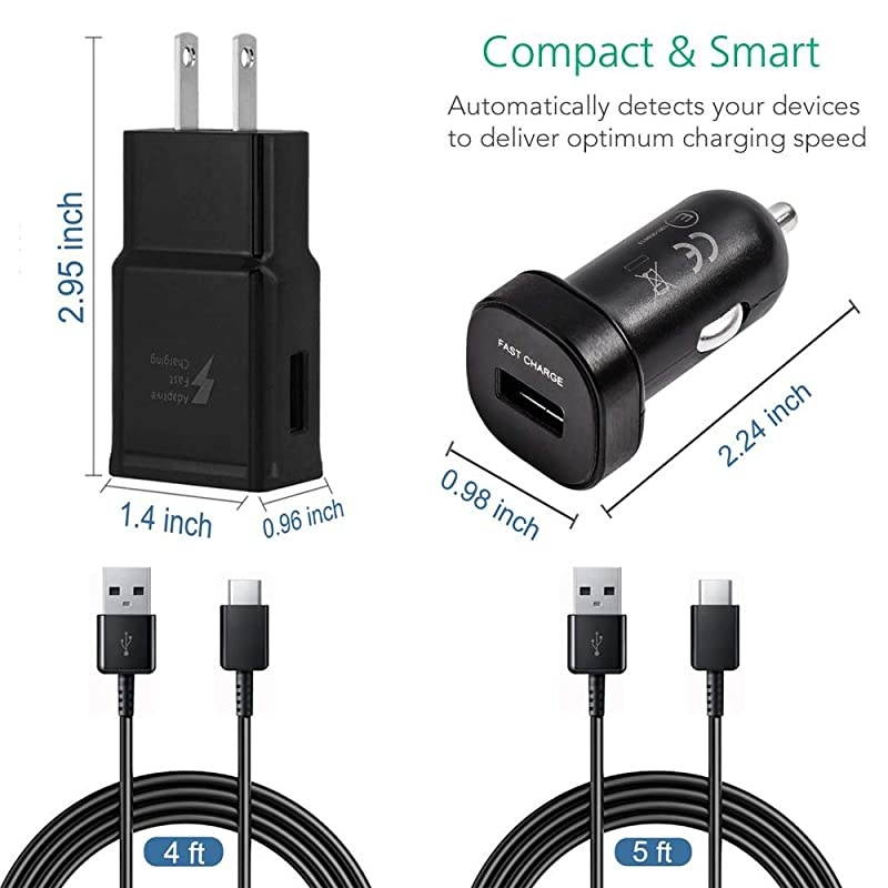 Samsung Adaptive Fast Charger Kit for Samsung Galaxy S10/ S10e/ S9/S8/S8 Plus/Note 8/9, USB 2.0 Recharger Kit (Wall Charger + Car Charger + 2 x Type C USB Cables) Quick Charger-Black