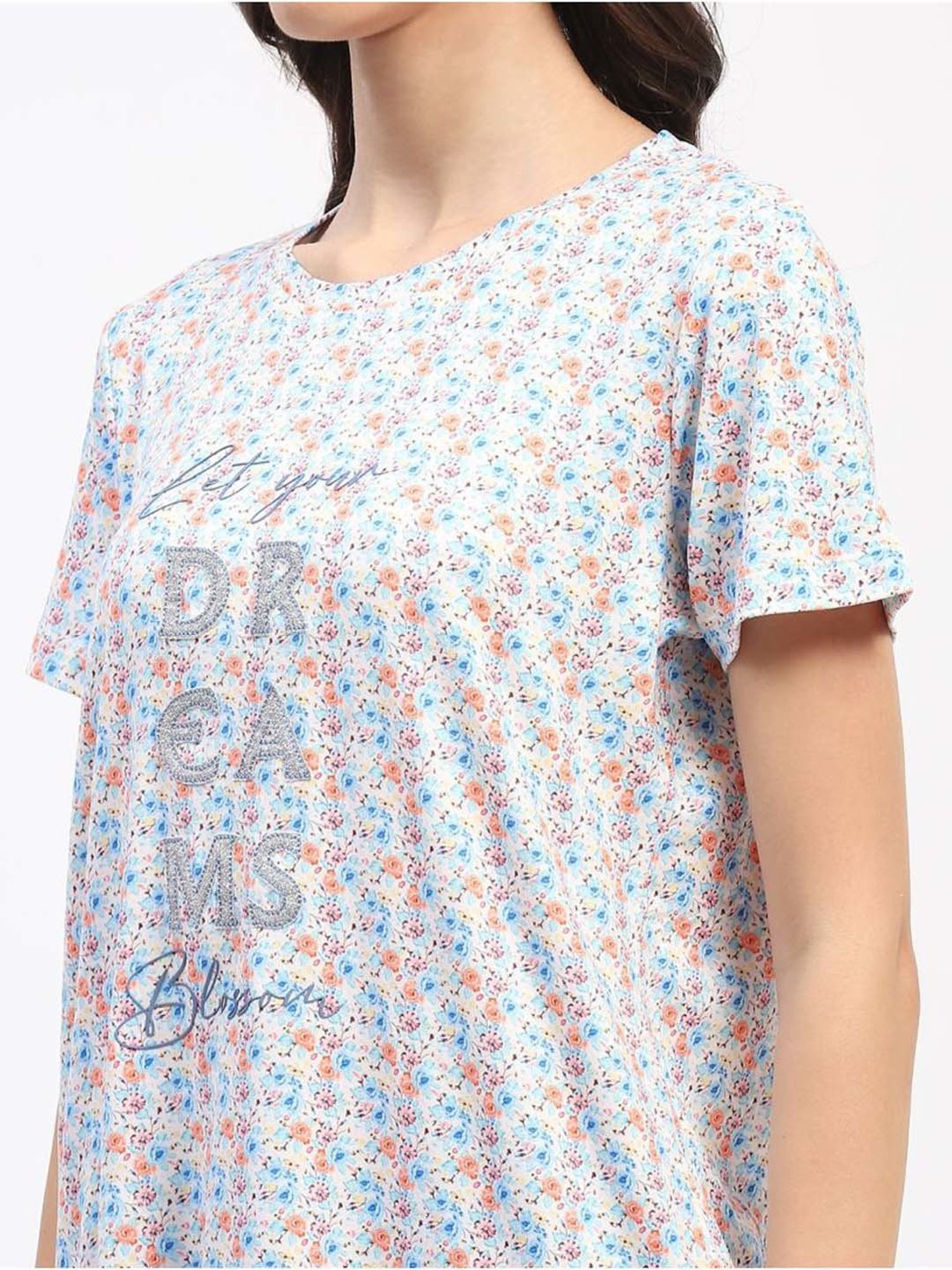 MADAME M Secret Blue Printed T-Shirt Pyjamas Set