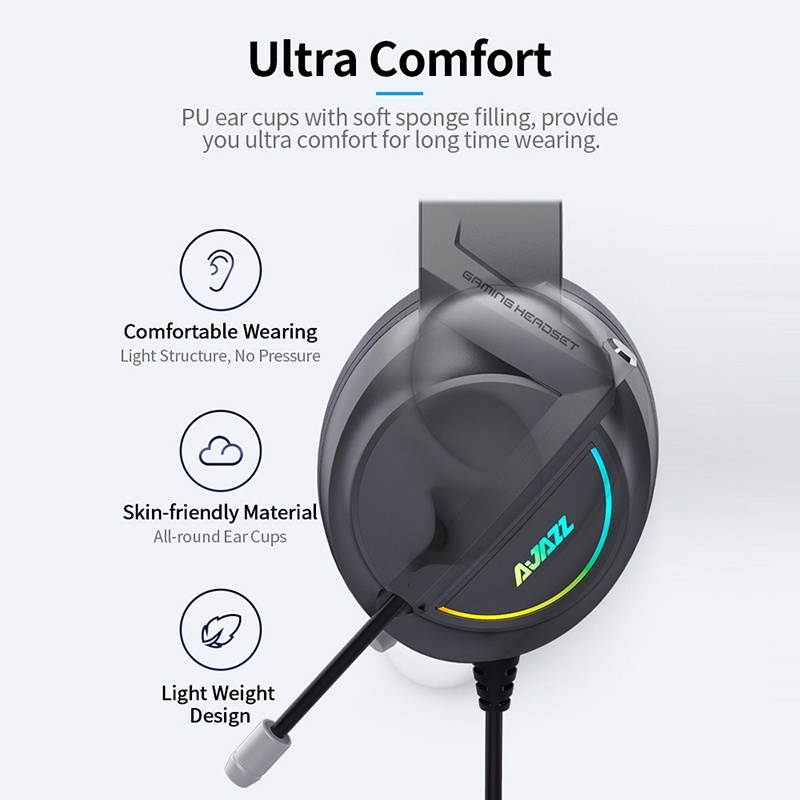 Ajazz AX365 Stereo Surround 7.1 Channel Listening Positioning USB Wire Control Switch Internet Cafe Gaming Headset, Cable Length: 2.1m