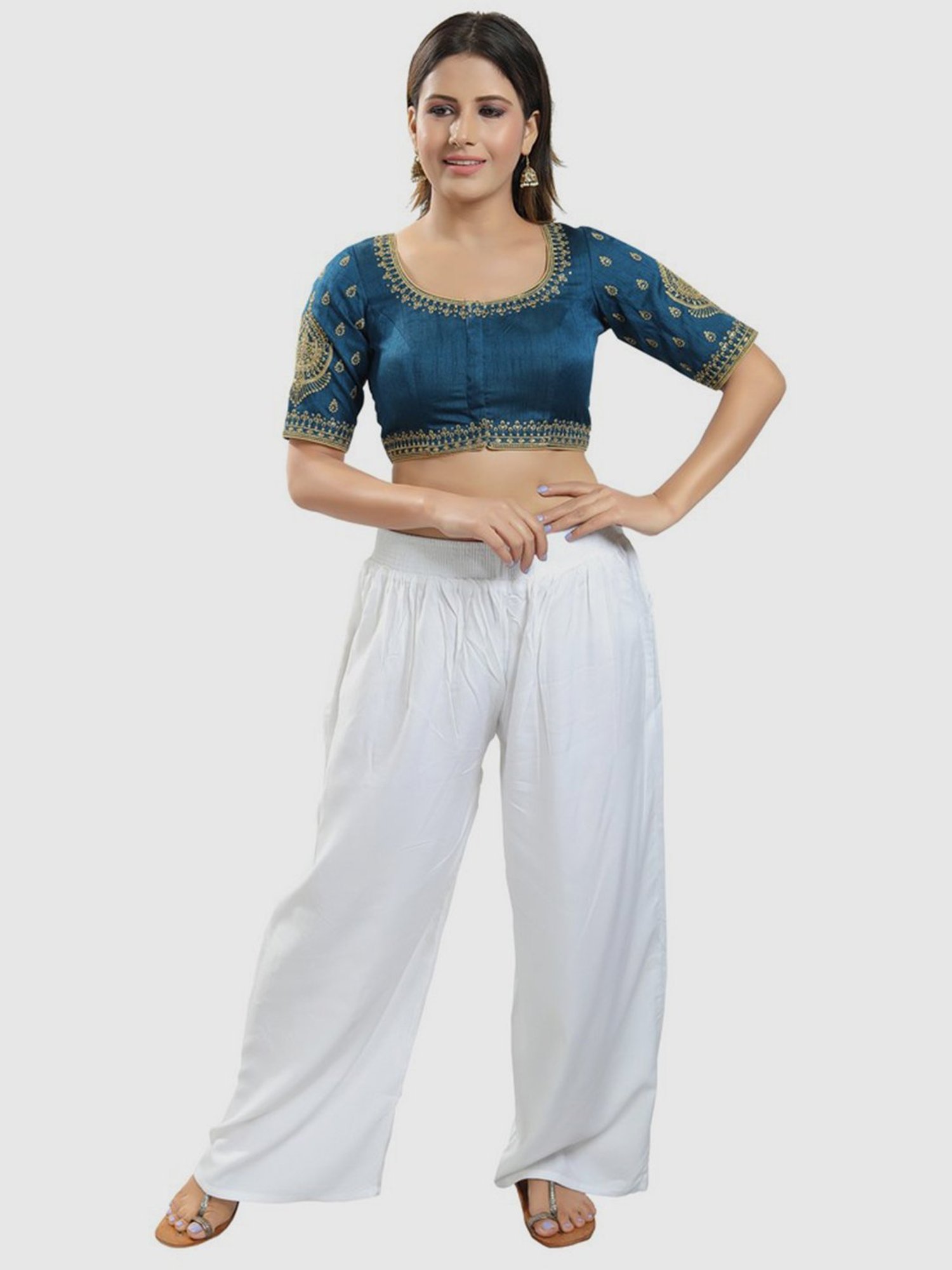 Salwar Studio Navy Embroidered Readymade Blouse