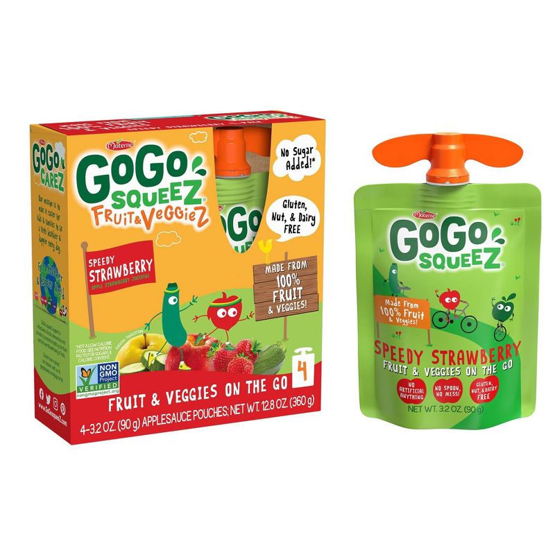 GoGo SqueeZ Fruit & VeggieZ Speedy Strawberry On-the-Go-Pouch, Apple, Strawberry, Zucchini 4ct / 3.2oz