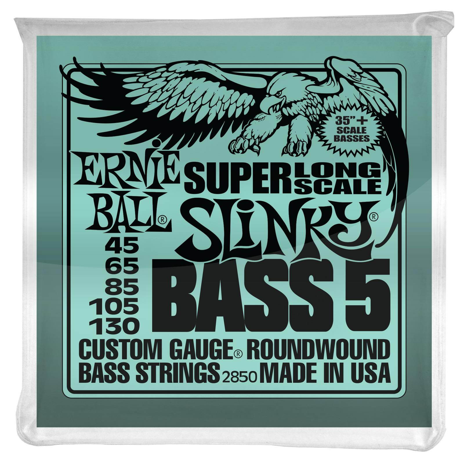 Ernie Ball Super Long Scale Slinky 5-String Electric Bass Guitar Strings 45-130