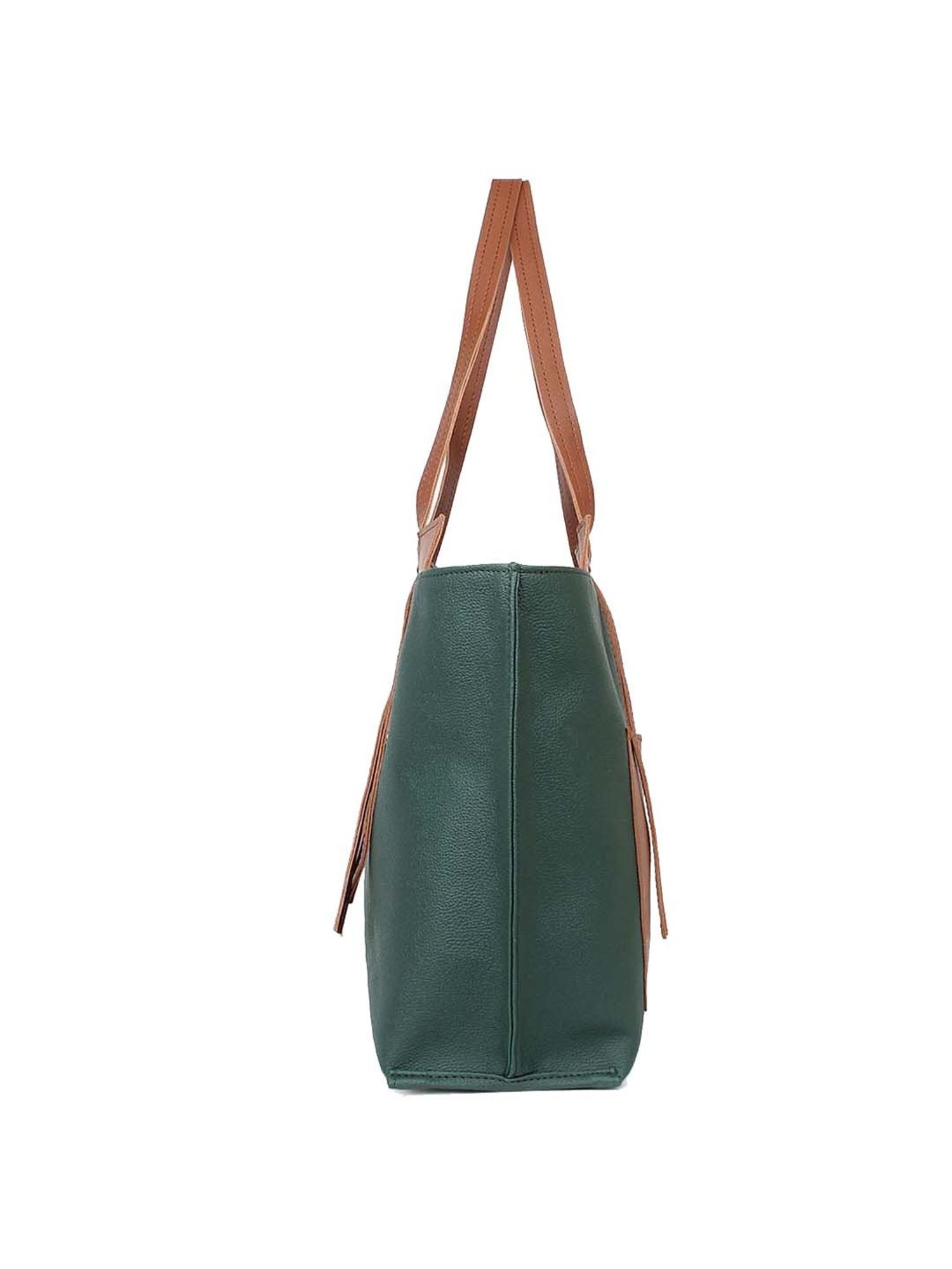 Yelloe Green & Tan Solid Large Tote Handbag