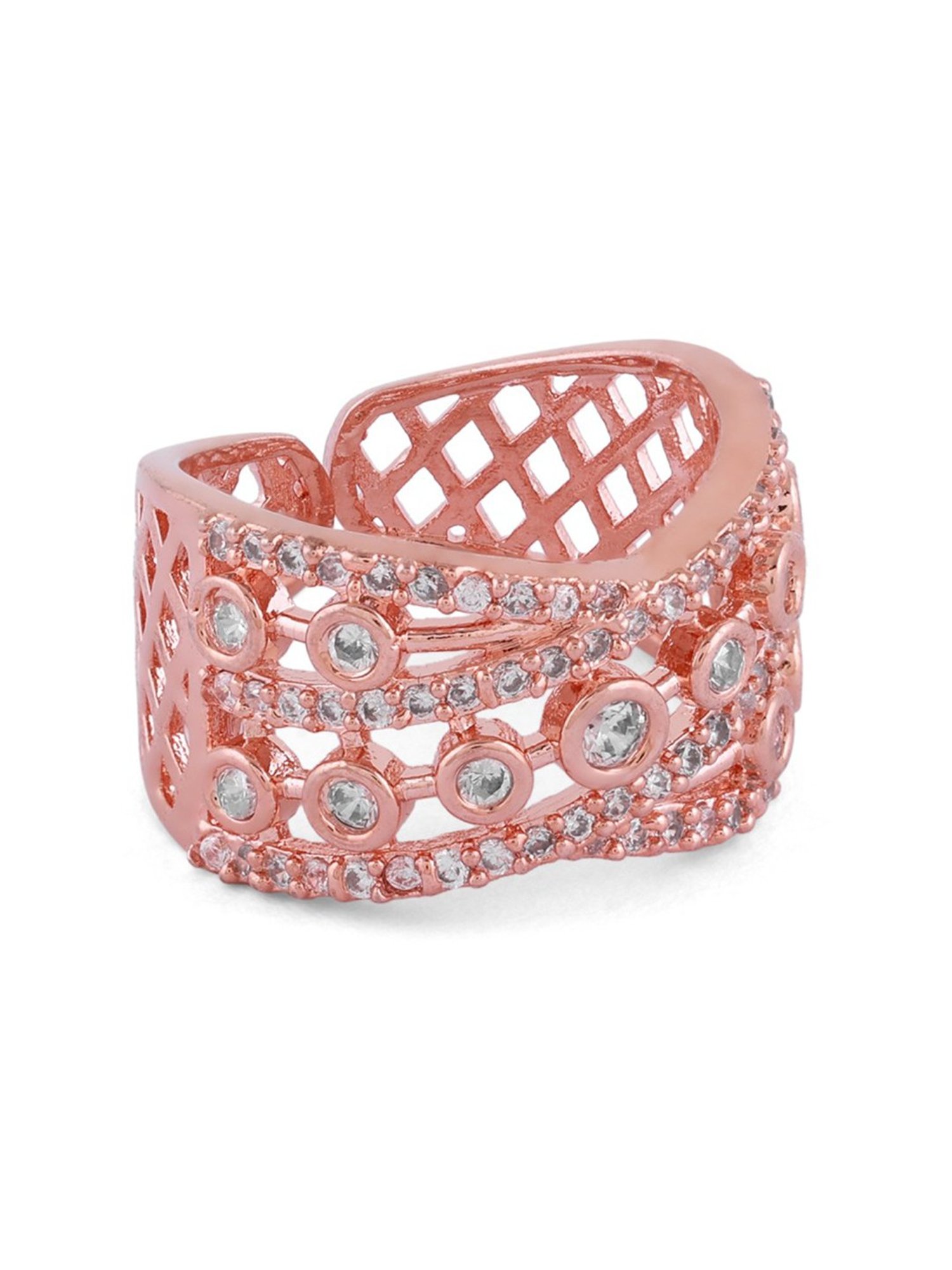 Zaveri Pearls Rose Gold Dazzling Cubic Zirconia Party Bling Statement Brass Ring-ZPFK16486