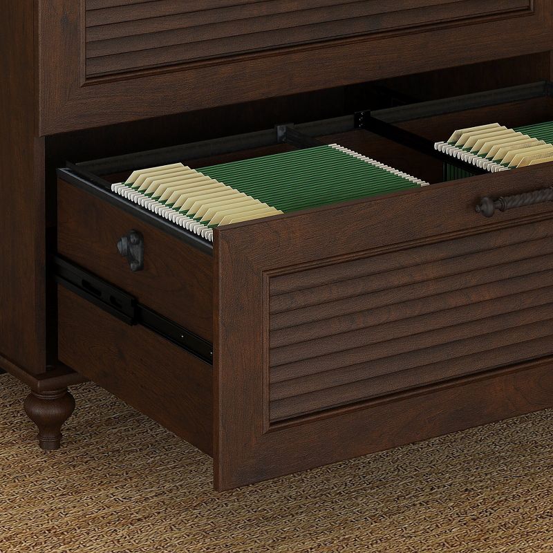 Office by kathy ireland 68Wx91D L Shaped Desk w/Bookcase & Pedestals Coastal Cherry ALA171CC