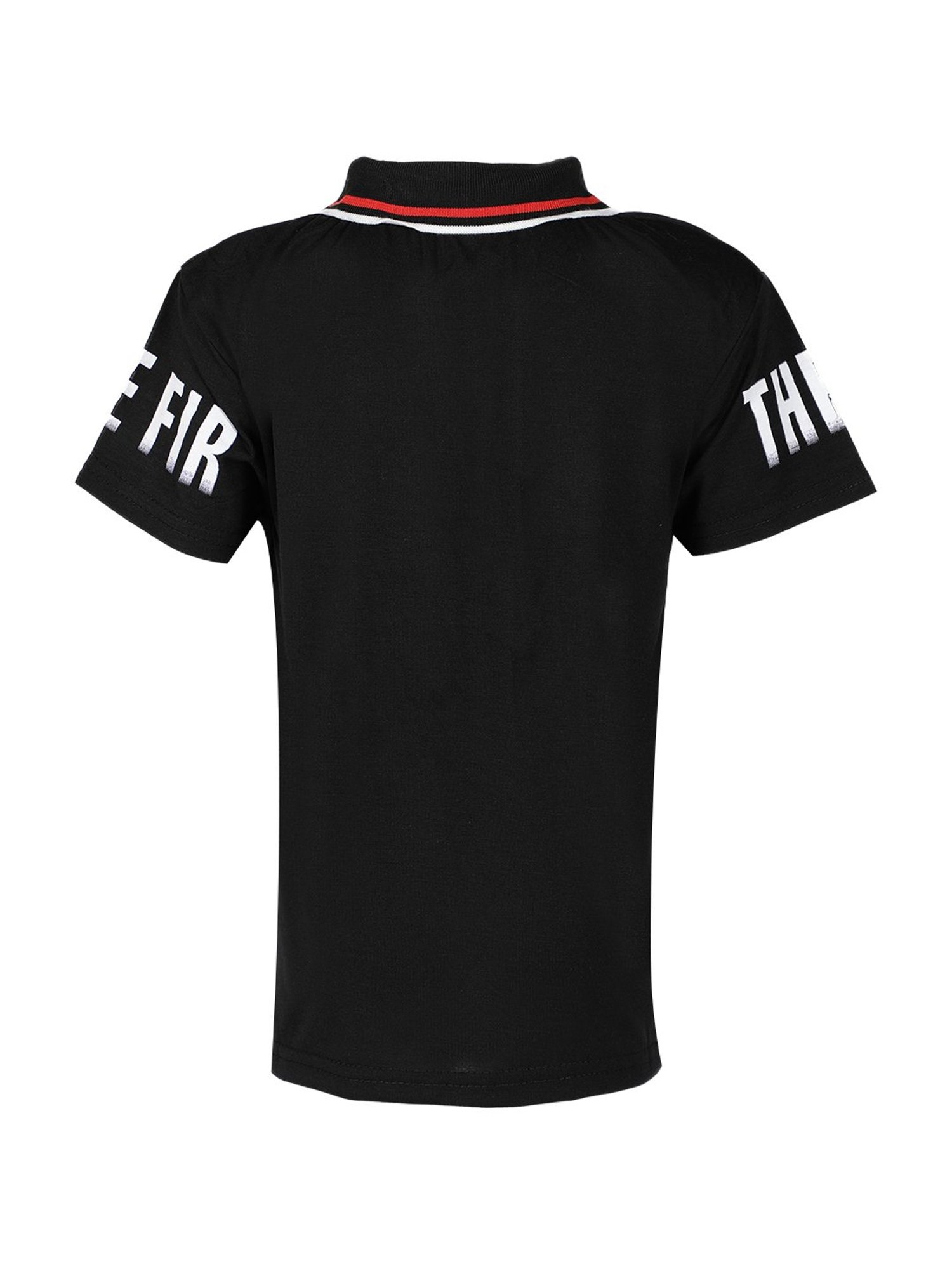 Passion Petals Kids Black Cotton Printed Polo T-Shirt