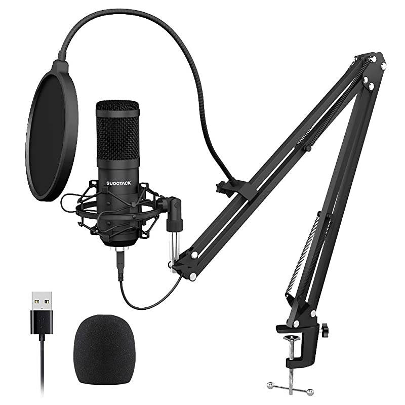 USB Streaming Podcast PC Microphone  professional 192KHZ24Bit Studio Cardioid Condenser Mic Kit with sound card Boom Arm Shock Mount Pop Filter for Skype YouTuber Karaoke Gaming Recording