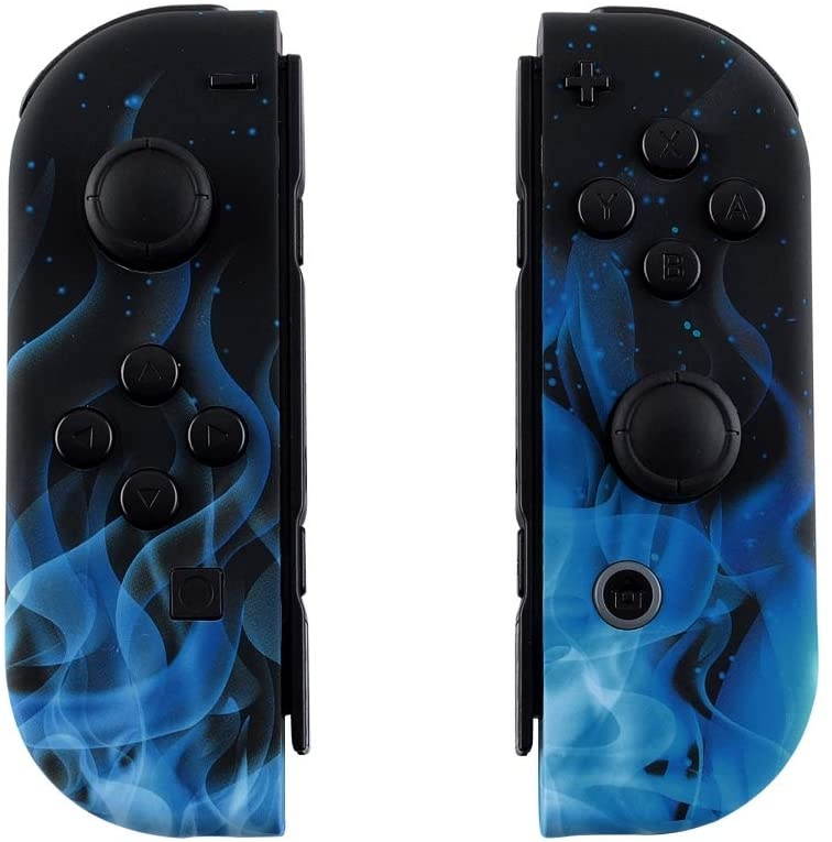 eXtremeRate Soft Touch Grip Blue Flame Joycon Handheld Controller Housing with Full Set Buttons, DIY Replacement Shell Case for Nintendo Switch Joy-Con &ndash; Console Shell NOT Included