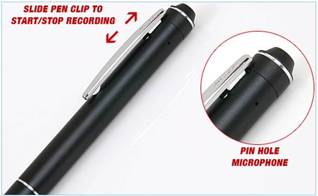 Slim Voice Activated Covert Digital Pen Audio Recorder | Long 20 Hour Battery Life | Date & Time Stamp | Mini Spy Recording Device | MP3 Playback on The Go } Easy to Use One Touch Recording