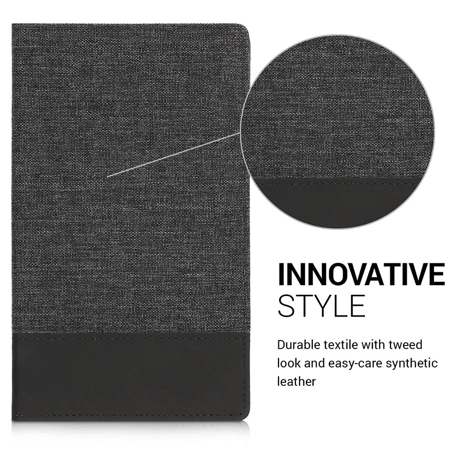 kwmobile Case Compatible with Sony Xperia Tablet Z3 Compact - PU Leather and Canvas Cover with Stand Feature - Anthracite/Black