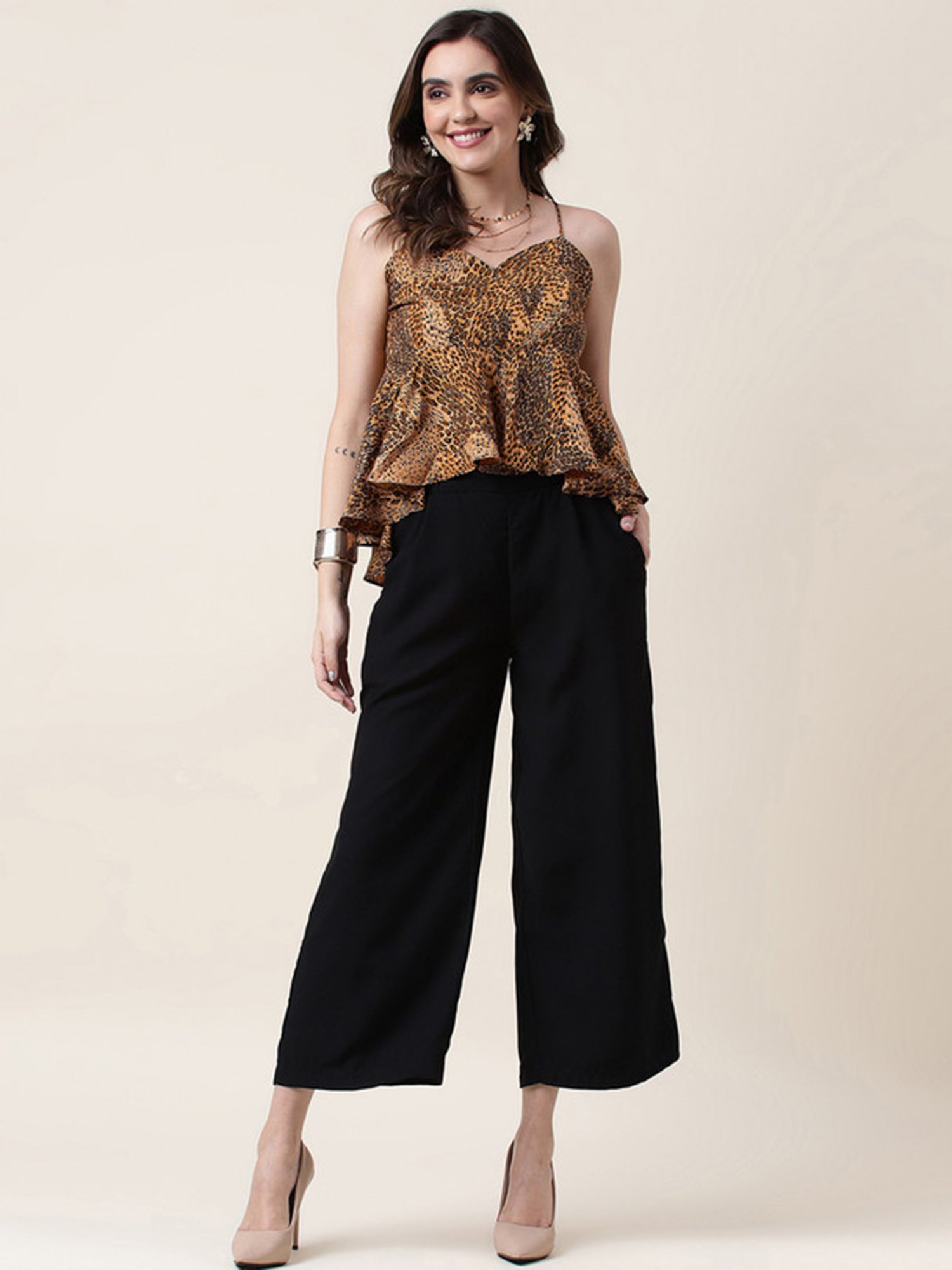 SELVIA Brown & Black Animal Print Top