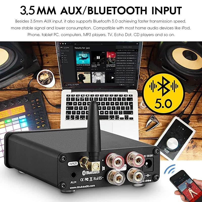 G5 100W Bluetooth 5.0 2 Channel Amplifier Mini Digital Class D Stereo Audio Power Amp Wireless Receiver (Black)