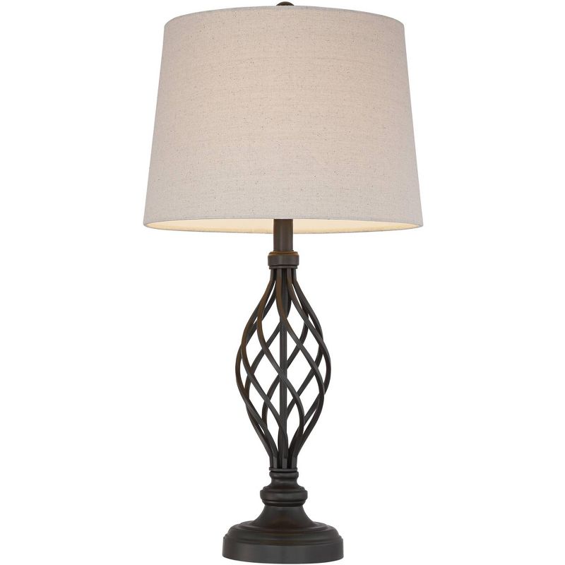 Franklin Iron Works Rustic Farmhouse Table Lamps Set of 2 with WiFi Smart Sockets Iron Scroll Cream Drum Shade Living Room Bedroom