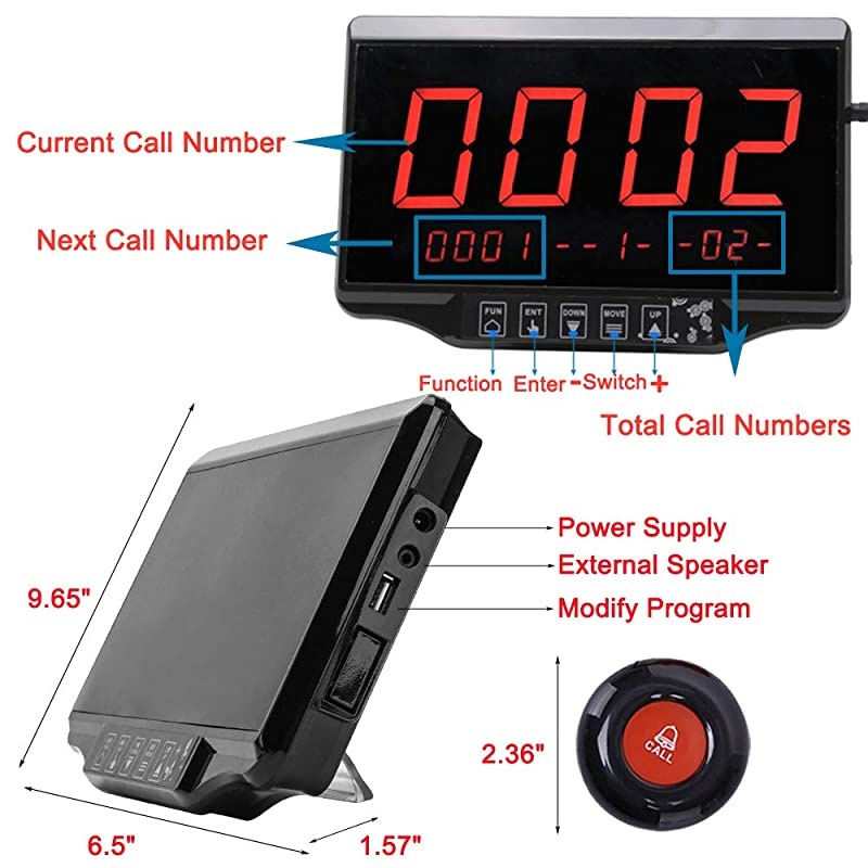 Calling System Restaurant Pager Customers Patient Caregiver Alert Paging System for Clinic Hospital Church Office Cafe Shop Smart Nurse Call Button 1 Display Receiver and 10 Call Button