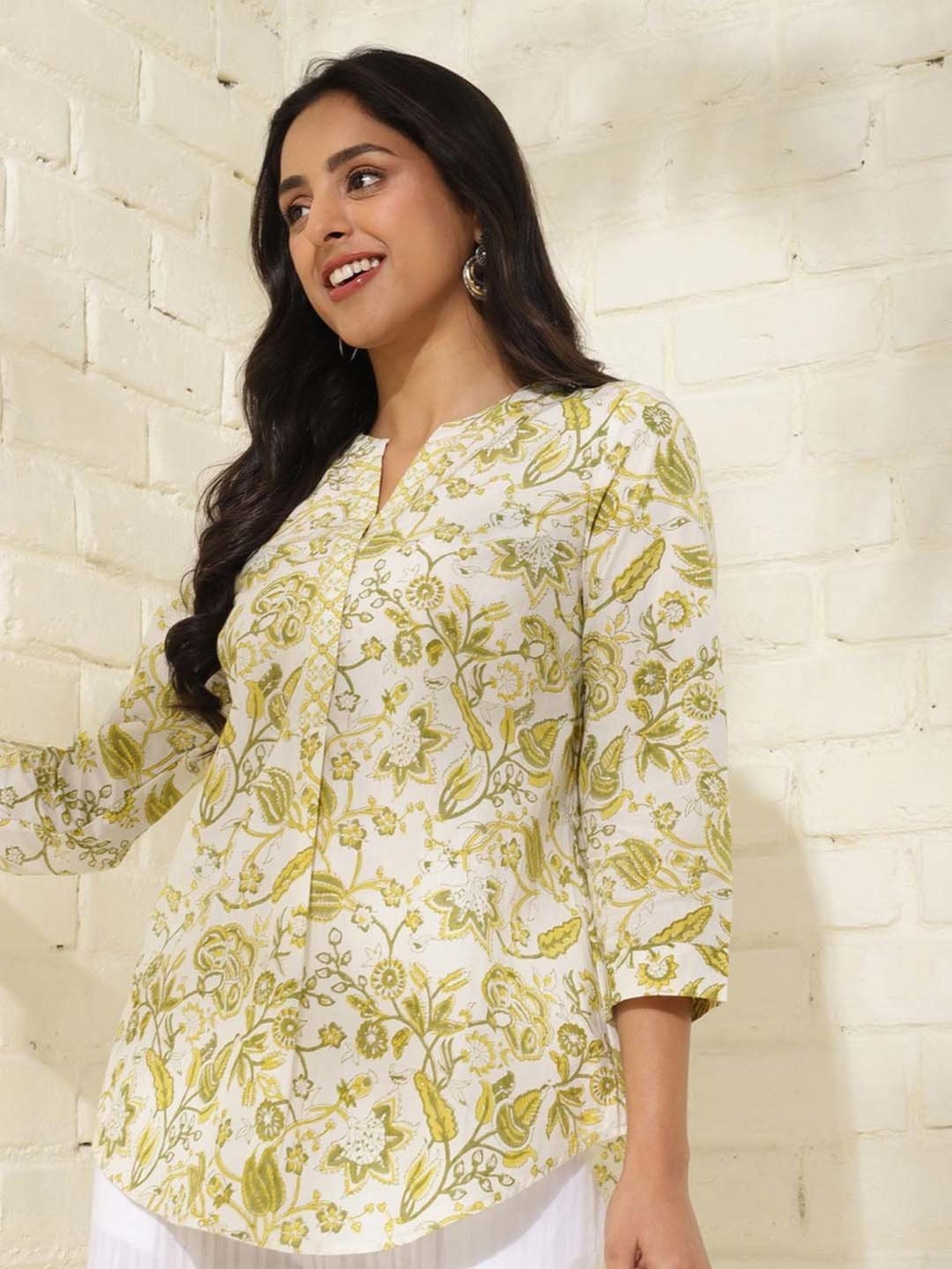 Fabindia Green Cotton Printed Tunic