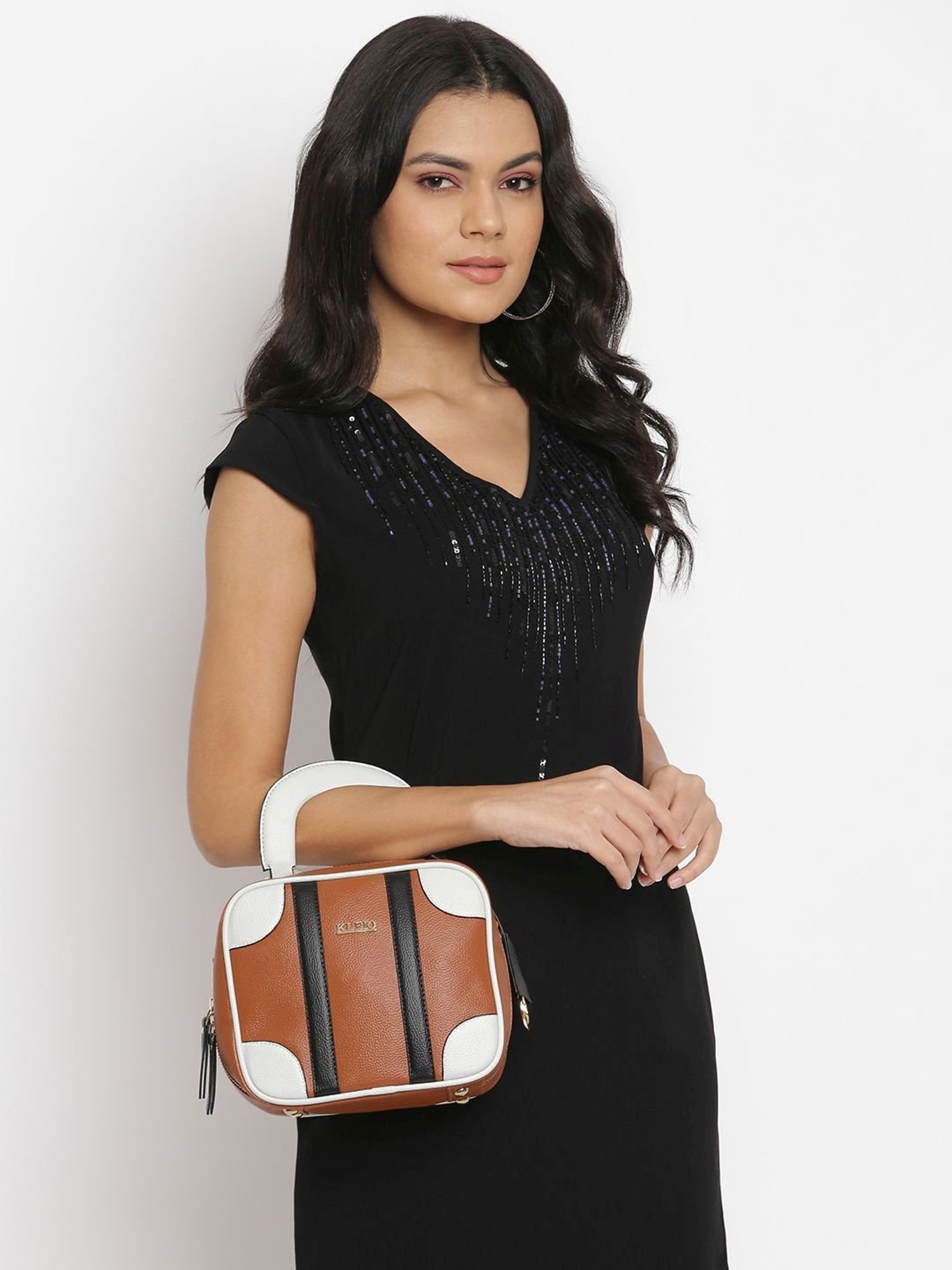 KLEIO Tan Solid Medium Handbag