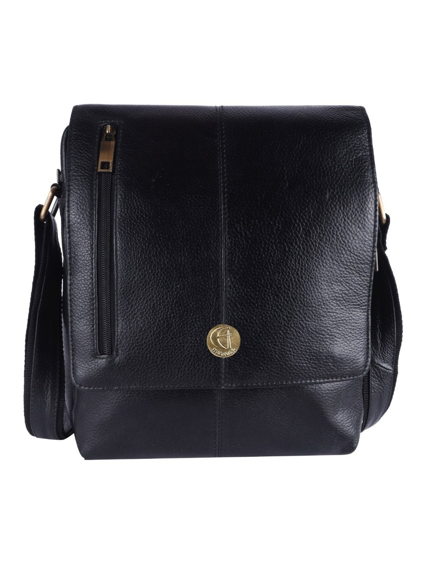 HiLEDER Black Textured Medium Leather 11 inch Cross Body Bag