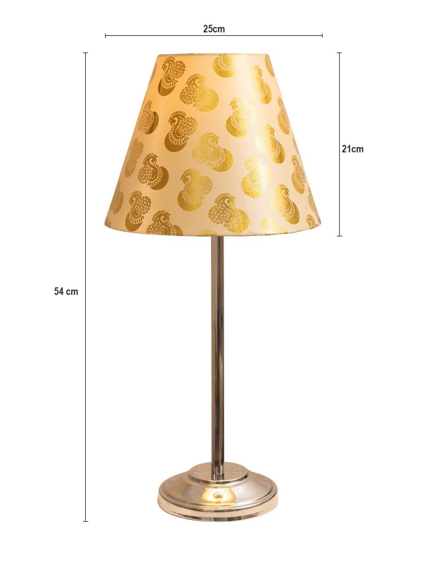 Homesake Chrome Basic Golden Steel Bedside Table Lamp With Fabric Shade - Set of 1