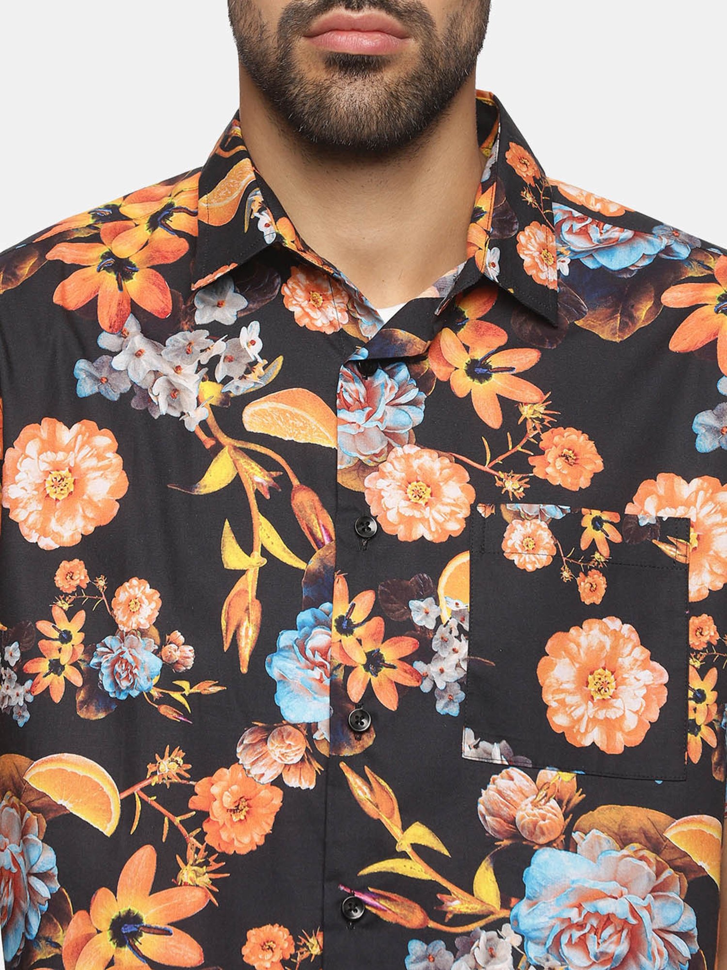 Don Vino Black Slim Fit Floral Print Shirt