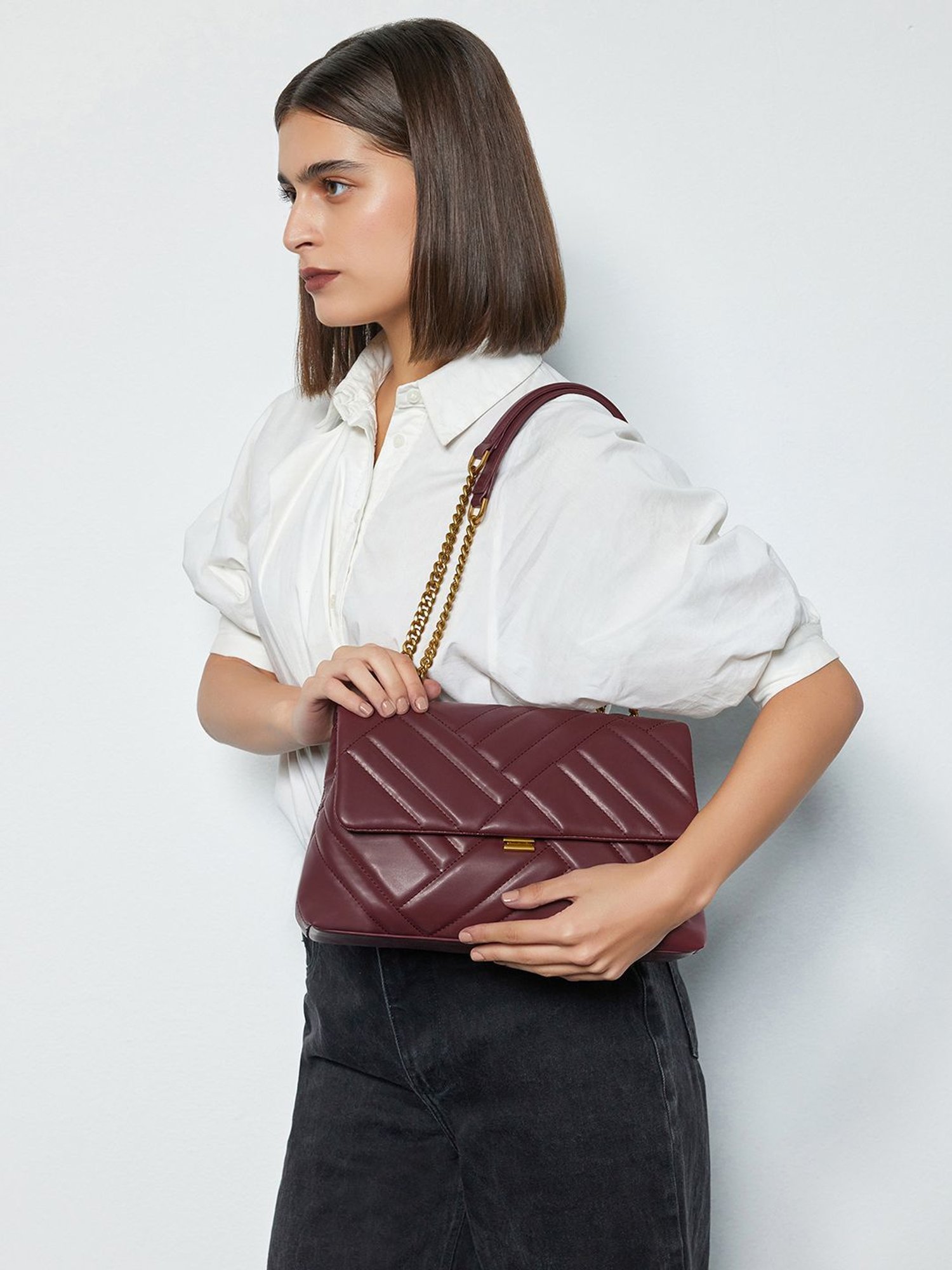 Miraggio Alicia Wine Medium Quilted Shoulder Bag